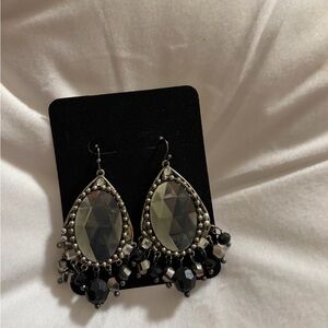 Boho Chic Silver and Black Teardrop Earrings